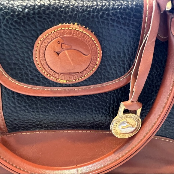 Dooney & Bourke Black Pebbled Leather Satchel with Brown Trim - Picture 2 of 7